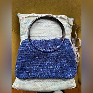 Handcrafted Multicolor felted wool and ribbon Satchel with Wooden Handle